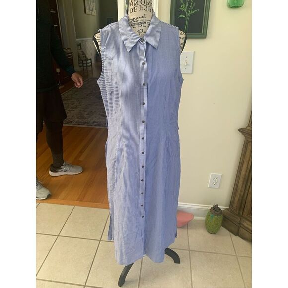 Elie Tahari Shirt Dress Striped Sleeveless Stretch Belted Pockets Snap Front - Picture 10 of 10